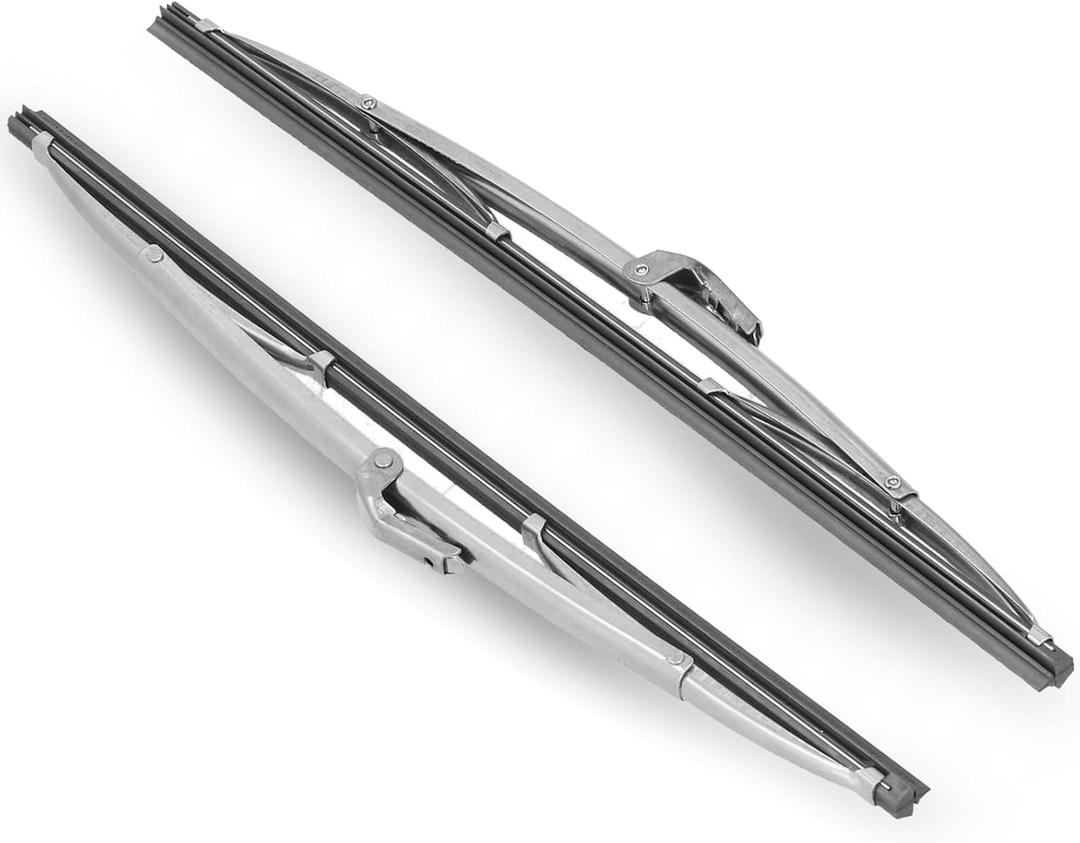 12" and 12" Vintage Front Windshield Wipers (Pack of 2), Polished Stainless Steel Bayonet Type Windshield Wiper Blades 6mm Bayonet Width for Oldtimers/Boat, Silver