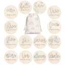 7 Pack 3D Baby Monthly Milestone Card Signs Baby Announcement Sign Double Sided Hello World Newborn Signs Wooden Circles Discs for Welcome Newborn Boy Girl Photo Props (White,Letter)