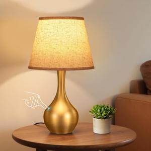 Seealle Touch Table Lamps for Nightstand, 3-Way Dimmable Small Bedroom Lamps for Night Stands, Gold Bedside Lamps for Living Room, Kids Room, End Table(LED Bulb Included) (D. D:Beige Shade & Gold Base)