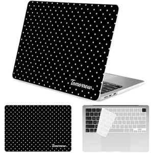 Seorsok Compatible with New MacBook Air 13.6 inch Case M4 M3 M2 2025 2024-2022 Release A3240 A2681 A3113 Touch ID,Premium Cream Textured Black Polka Dot Plastic Hard Shell Case&Keyboard Cover,Black