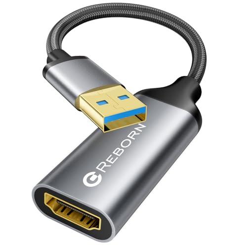 Reborn USB to HDMI Adapter, 1080P@60Hz USB 3.0 Male to HDMI Female Multi-Display Cable Converter Suitable for Macos Windows 7/8/10/11 - Driver Installation is Required