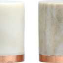 Creative Co-Op Round Marble and Copper Salt and Pepper Shakers, White and Buff Color
