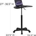 Flash Furniture Eve Sit to Stand Mobile Laptop Desk/Speaker's Lectern with Wheels, Modern Height-Adjustable Portable Standing Computer Desk, Black, Set of 1