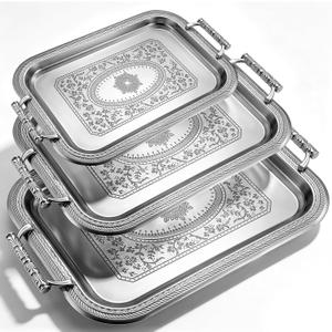 Rtteri 3 Pack Serving Trays with Handles, Stainless Steel Rectangle, approximately 12.99 x 9.25 inches