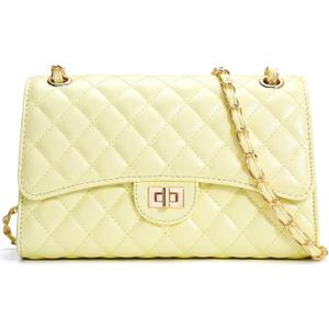 Quilted Crossbody Purse for Women Trendy Ladies Shoulder Bag with Chain Strap PU Leather Cross Body Bags Satchel HandBag (Light Yellow)