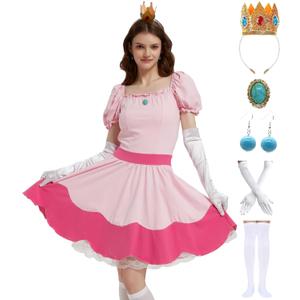 KaKaxi Halloween Costume Evening Dresses with Waist Belts Gloves Hats Golden Crown Leggings Earrings for Women (Medium)