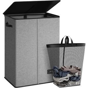 SOLEDI Laundry Hamper with Lid 130L Large & Tall Collapsible Laundry Basket, Clothes Hamper with Bag Removable Easy to Carry, Dirty Hampers for Bedroom, Bathroom, Dorm, College, Grey