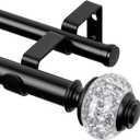 Black Double Curtain Rods 72-144 Inches (6 to 12 Ft), 1 Inch Telescoping Window Curtain Rod with Translucent Finials, USFOOK Long Double Window Rods for Kitchen, Patio, Wall Mounted