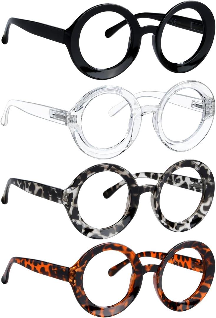 LUR Oversized Round Reading Glasses for Women - 4 Pack Ladies Readers Large Frame +1.50