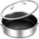 LOLYKITCH 6 QT Tri-Ply Stainless Steel Non-Stick Saut Pan with Lid,12 Inch Deep Frying Pan,Large Skillet,Jumbo Cooker,Induction Cooking Pan,Heavy Duty and Oven Safe
