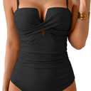 Eomenie Women's Push Up Wrap Front Swimsuit One Piece Tummy Control Bathing Suits Bandeau Support Slimming Swimwear (Black, M)