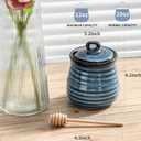 Ceramic 12 Ounce Honey Jar and Dipper Set,Porcelain Honey Pot with Lid and Wooden Dipper,Cute Honey Containers for Party,Holiday,Halloween Favors,Farmhouse Kitchen Decor,Dishwasher Safe,Blue