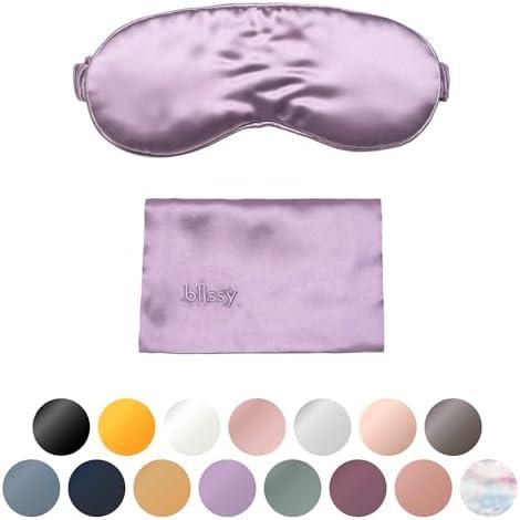 Blissy Silk Sleep Mask - Silk Eye Sleeping Mask for Women & Men for Total Blackout - 100% Pure Mulberry Silk, 22 Momme 6a Fibers - Blindfold Silk Sleep Mask Side Sleeper Eye Cover (Lavender)