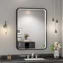 24x32 Inch LED Bathroom Mirror with Lights, Black Metal Framed LED Mirror for Bathroom, 3 Colors and Stepless Dimmable Wall Mounted Lighted Bathroom Vanity Mirror, Anti-Fog, Memory