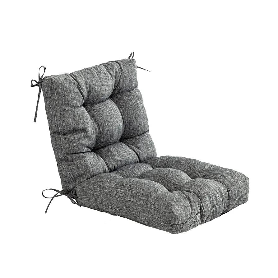 QILLOWAY Outdoor Seat/Back Chair Cushion Tufted Pillow, Spring/Summer Seasonal Replacement Cushions. (Charcoal Grey/Black)