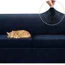 Sofa Slipcover with Armrest Pockets 3-Piece Set, Stretch Faux Leather Couch Cover for 2-Cushion Couches(Fits 72-92") - Non-Slip, Machine Washable, Pet & Kid Friendly - Navy