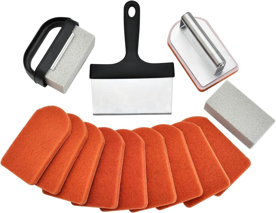 Griddle Cleaning Kit for Blackstone 15 Pieces - Heavy Duty Grill Cleaner Kit with Grill Stone, Griddle Scraper, & Griddle Brush with Stainless Steel Handle Easy to Use Flat Top Cleaning Kit