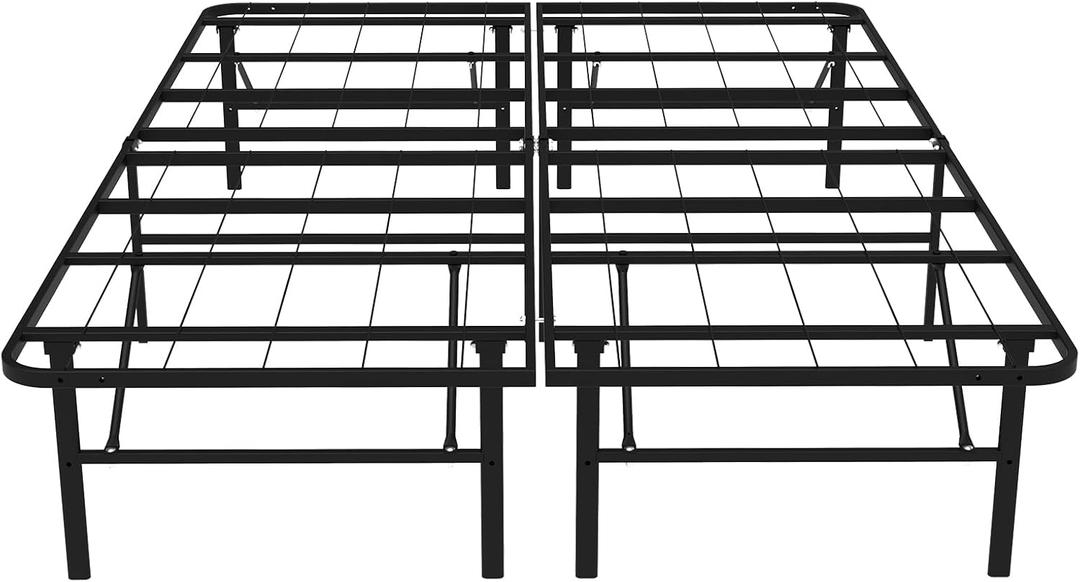 14 Inch Foldable Full Size Bed Frame, Heavy Duty Metal Platform Bed with Underbed Storage, Noise Free, Tool-Free Easy Assembly, No Box Spring Required