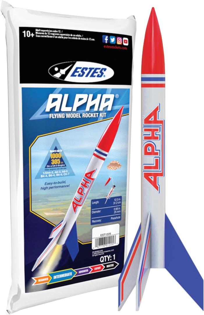 Estes 1225 Alpha Rocket-Building Kit, Intermediate Flying-Rocket-Model Kit for Ages 10+