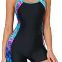 beautyin Swimsuit Women Boyleg One Piece Water Aerobic Competitive Bathing Suit (XX-Large, Multicolor Print)