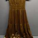 R.Vivimos Women's Fall Winter Vintage Velvet Dress Short Sleeve V Neck Elastic Waist Tiered Ruffle A-Line Flowy Maxi Dress, S