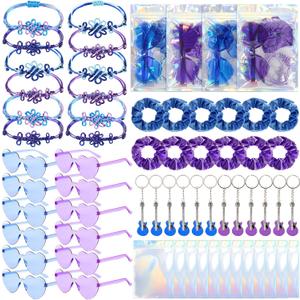 12 Sets Kpop Party Favors Kpop Music Theme Gift Sets Purple Blue Korean Pop Friendship Handmade Knot Bracelet Sunglasses Scrunchie Keychains Bags for Fans Music Theme Birthday Disco Party Supplies