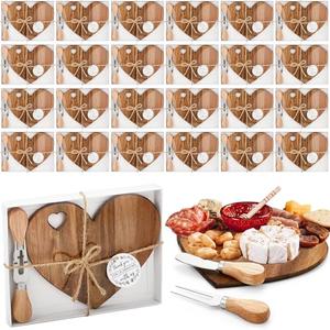 Patelai 11 Set Bridal Baby Shower Favor Heart Cheese Board with Knife, Wood Mini Charcuterie Board Thank You Gift Box for Guest Bridal Baby Shower Prize Wedding Valentines Birthday (Acacia Color)