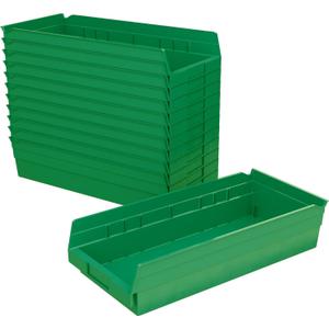 Akro-Mils 30158 Plastic Shelf Bins, Heavy Duty Storage Bins for Garage, Closet, and Drawer Organization, 18-Inch x 8-Inch x 4-Inch, Green, 12-Pack
