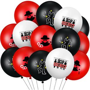 Liliful 60 Pcs Top Secret Spy Theme Balloon Detective Decoration Latex Red and Black Balloons Agent Spy Party Decorations Detective Themed Birthday Party Supplies(Classic)
