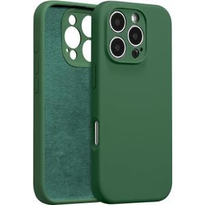 for iPhone 16 Pro Case Silicone,with [Full Camera Protection][Soft Anti-Scratch Microfiber Lining],Liquid Silicone Ultra Slim Shockproof Phone Case for Men Women Girls-Green