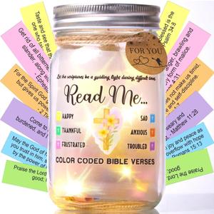 Christian Gift Bible Verse Jar with LED Light  92 Inspirational Scriptures for Women, Faith & Prayer Keepsake, Read Me When Notes, Christmas & Family Encouragement Gift