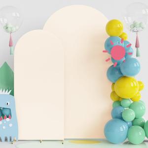 Fomcet Set of 2 Wedding Arch Cover 6FT, 7.2FT Beige 2-Sided Round Top Spandex Arch Backdrop Cover Fitted Fabric for Birthday Party Baby Shower Wedding Arch Stand Decoration
