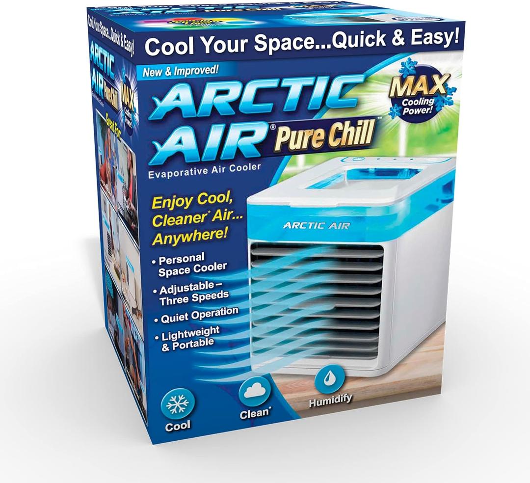 Arctic Air Pure Chill Evaporative Air Cooler By Ontel - Powerful 3-Speed Personal Space Cooler, Quiet, Lightweight And Portable For Bedroom, Office, Living Room & More