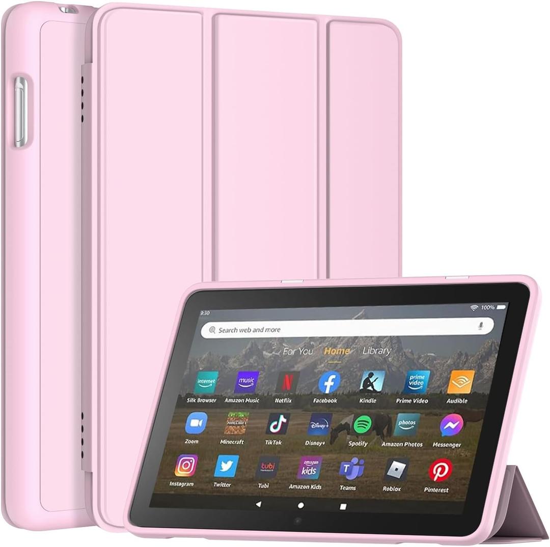 All-New 8inTablet Case, DJ&RPPQ Smart Trifold Stand Case with Hard PC Back and Auto Wake/Sleep,Pink