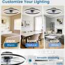 VOLISUN RGB Ceiling Fans with Lights and Remote, 20in Low Profile Ceiling Fans with Lights Flush Mount, 3000K-6500K Dimmable Fandelier LED Fan Light, Black Bladeless Ceiling Fans for Bedroom