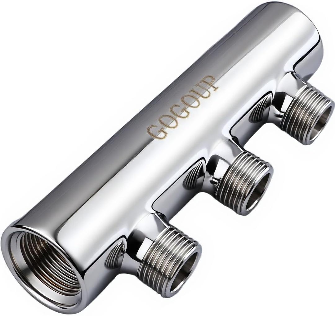 304 Stainless Steel 3-Port Manifold Splitter 3 ways 25 Bar Pressure Rated for Drinking Water, Oil/Gas, Brewery, Cooling Systems, Polished Open
