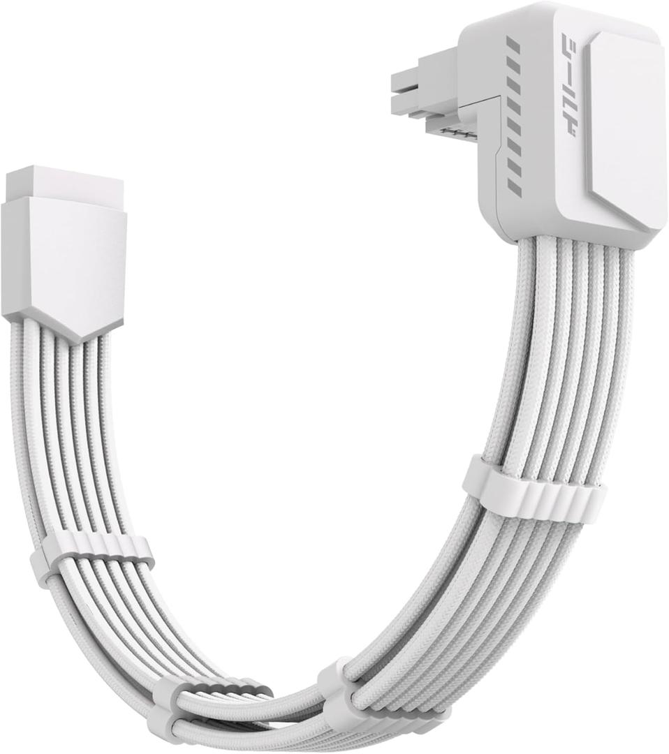 EZDIY-FAB Shield PCIE 5.1 GPU Extension Cable with 90 Degree 12V-2x6 Angle Adapter,16pin (12+4) 12VHPWR PCIe 5.1 PSU Cable Extension for RTX 40/50 Series with Combs-Standard Type-White