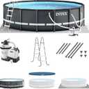 Intex Ultra XTR Frame 14' x 42" Round Above Ground Outdoor Swimming Pool Set with Sand Filter Pump, Ladder, Ground Cloth, and Pool Cover