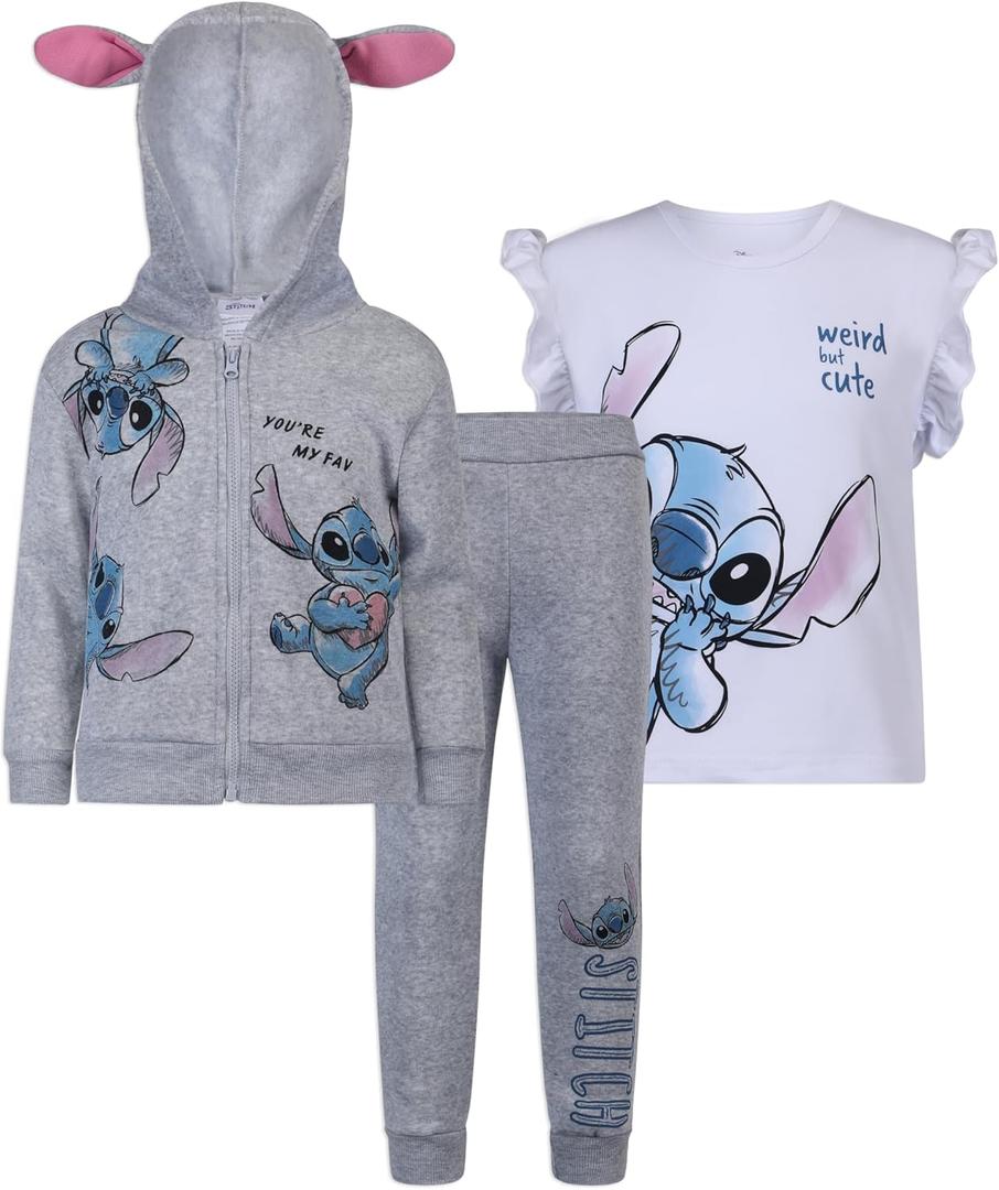 Disney Lilo & Stitch Girls Zip up Hoodie, T-Shirt and Pants Set for Toddlers and Big Kids (12)