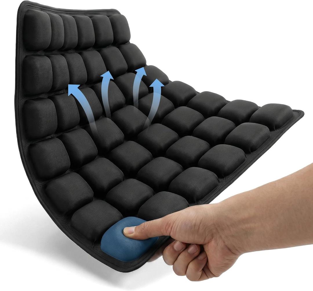 Sodurue Travel Cushion Airplane Seat,Airplane Cushion for Long Flight,Press-Type Inflatable Wheelchair Seat Cushion,42 Airbags for Car,Office,Stadium,Ergonomic Comfort Support Pressure Relief-Black