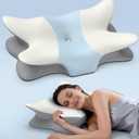 Cervical Pillow for Neck and Shoulder Pain Relief - Ergonomic Neck Pillow for Sleeping, Contour Memory Foam Pillows Side Sleeper Pillow for Neck Support, Bed Pillow for Side Back Stomach Sleepers (White & Blue)