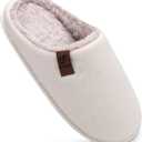 COFACE Mens Cozy Memory Foam Scuff Slippers Casual Slip On Warm House Shoes Indoor/Outdoor Sandal Slippers With Arch Support Rubber Sole Size 7-15 (Beige)