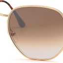 Pro Acme Small Square Sunglasses for Women Men 100% Real Glass Lens Hexagonal Frame (C10 | Gold | Gradient Brown)