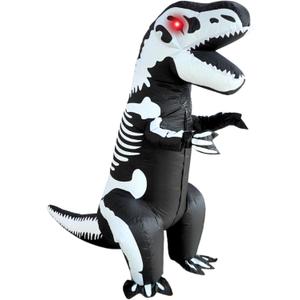 PTS Inflatable Costume Adult, Blow Up LED Light Eyes Dinosaur Skeleton Costume for Halloween Inflatables Cosplay Party
