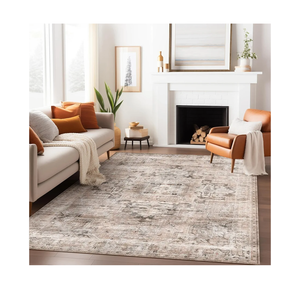GENIMO 5x7 Area Rugs for Living Room, Machine Washable Non Slip Vintage Retro Rugs, Low Pile Lightweight Thin Print Rug for Bedroom, Dining Room, Home Office, Brownishi Drab