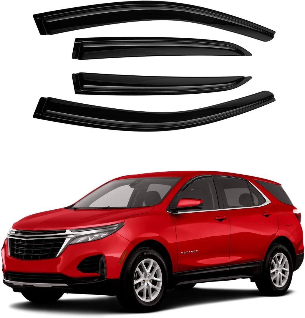 Canvcle Equinox Rain Guards - Window Visors for Chevrolet/Chevy Equinox 2018-2024, Outside-Mount Tape-On Side Window Wind Deflectors for Equinox Accessories, Vent Visors Shades Rainproof Black 4PCS