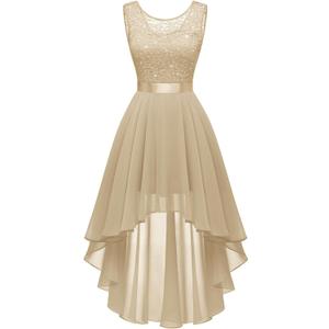 BeryLove Sequin Wedding Guest Formal Cocktail Dresses Prom Party Lace High Low Bridesmaid Elegant Dress (Medium)