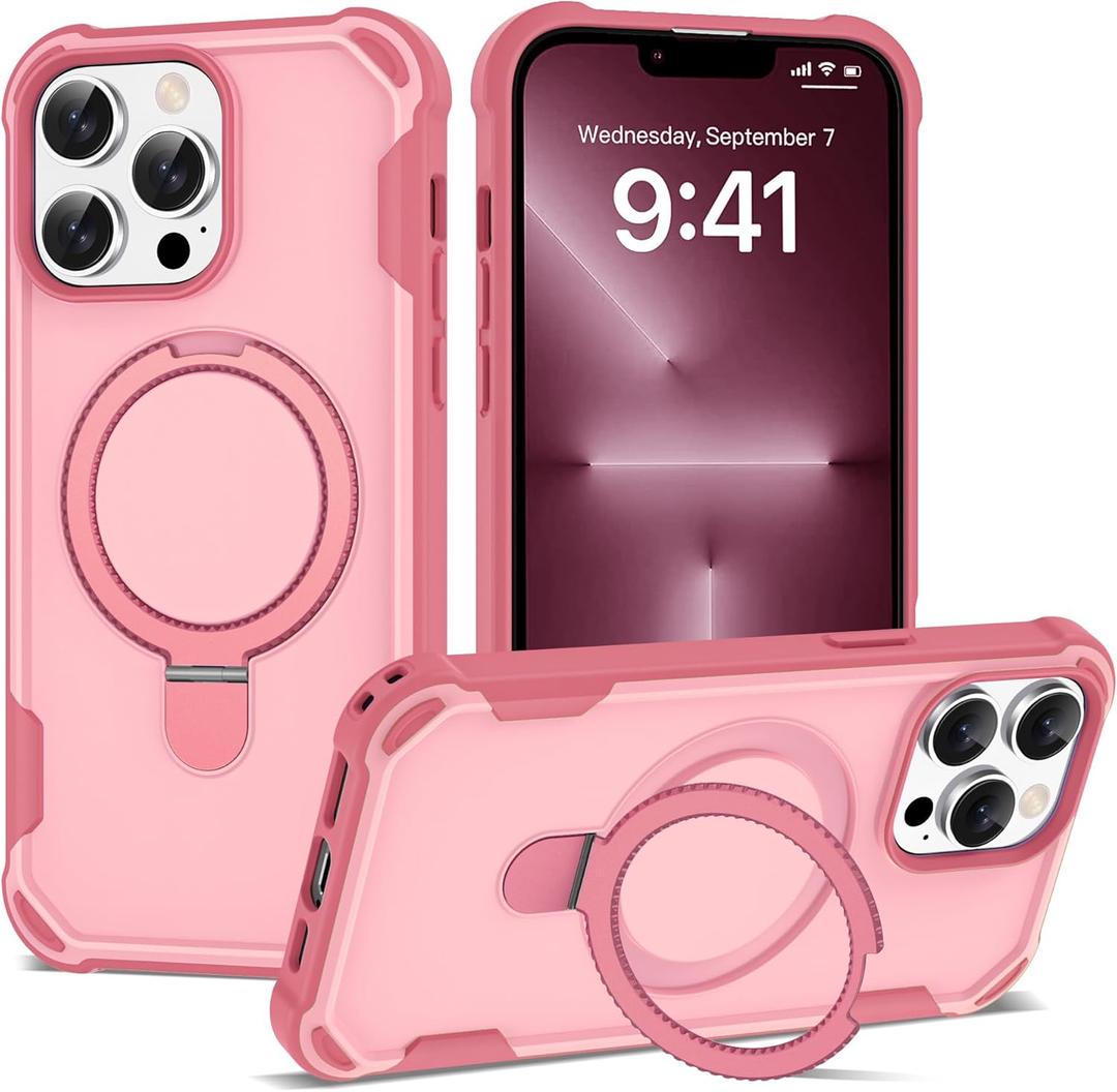 Compatible with iPhone 12 Pro Max & 13 Pro Max Case 6.7'' with Magnetic Ring Stand [Military Drop Protection][Compatible with MagSafe] Shockproof Phone Case for Men Wowen,Pink
