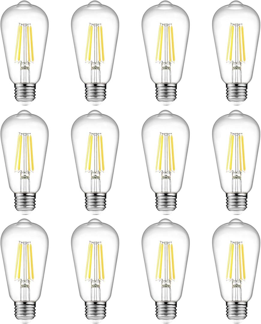 Ascher 12 Pack Vintage LED Edison Light Bulb 60W Equivalent, Decorative Antique Filament Light Bulbs with 80+ CRI, Cool White 4000K, 700 Lumens, E26 Base, Non-Dimmable