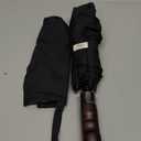 Travel Folding Umbrella with Real Wood Handle Auto Open Close Vented Windproof Canopy - Designed in UK (Herringbone Classic Black)